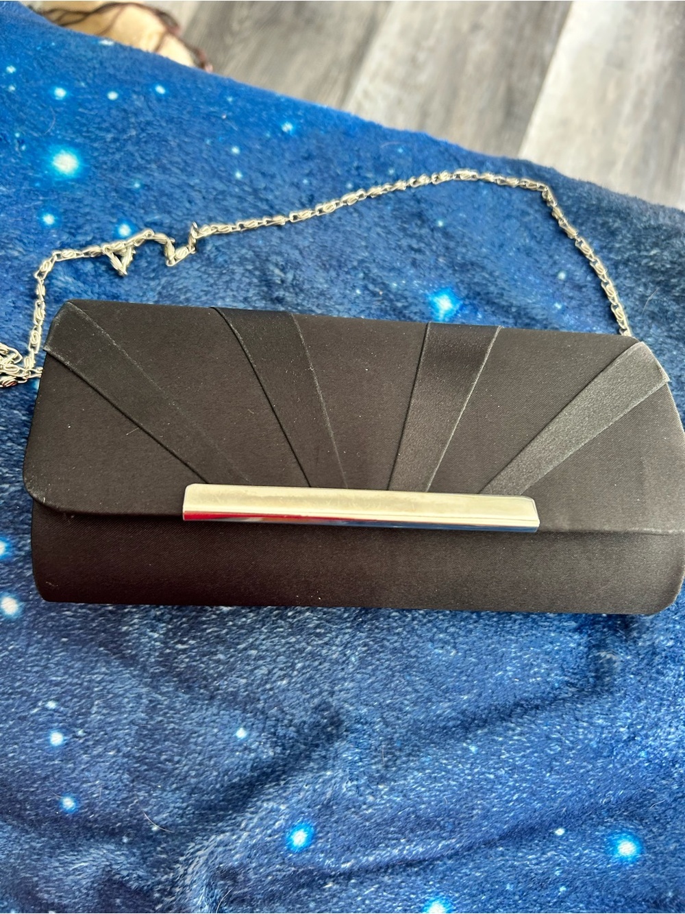 4/$100 Elegant Black Satin Clutch with Silver Accent